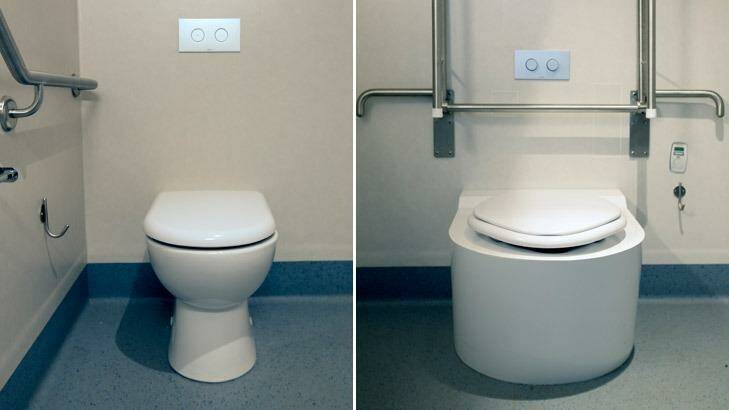 A normal toilet and one designed for obese patients. Photo: Simon O'Dwyer
