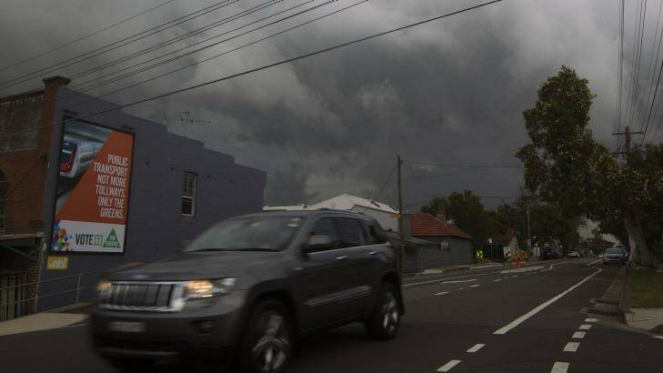 A grey and gloomy Bondi Junction as clouds blanket the sky.  Photo: Sahlan Hayes