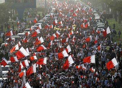Shi'ite Bahrainis march in an anti-government demonstration towards Pearl Square in Manama.