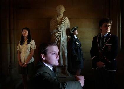 A new school of thought ... from left, Jasmine Wong and Owen Forbes, of Baulkham Hills High School, Annie Handner of Kambala, and Edward Selig of Cranbrook, at the University of Sydney.