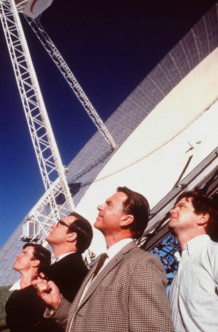 SILVER SCREEN: Tom Long, Patrick Warburton, Sam Neill and Kevin Harrington in the Australian film The Dish. Picture: AP/Warner Bros.