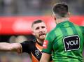 Shocker: Jackson Hastings appeals to the referee after the round 19 game against the North Queensland Cowboys descended into chaos. Picture: Wests Tigers/Facebook