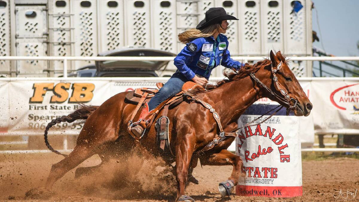 CAPTAIN AMERICA: Kristy-Lee Cook will be showing her barrel racing skills in the arena this weekend. Photo: supplied