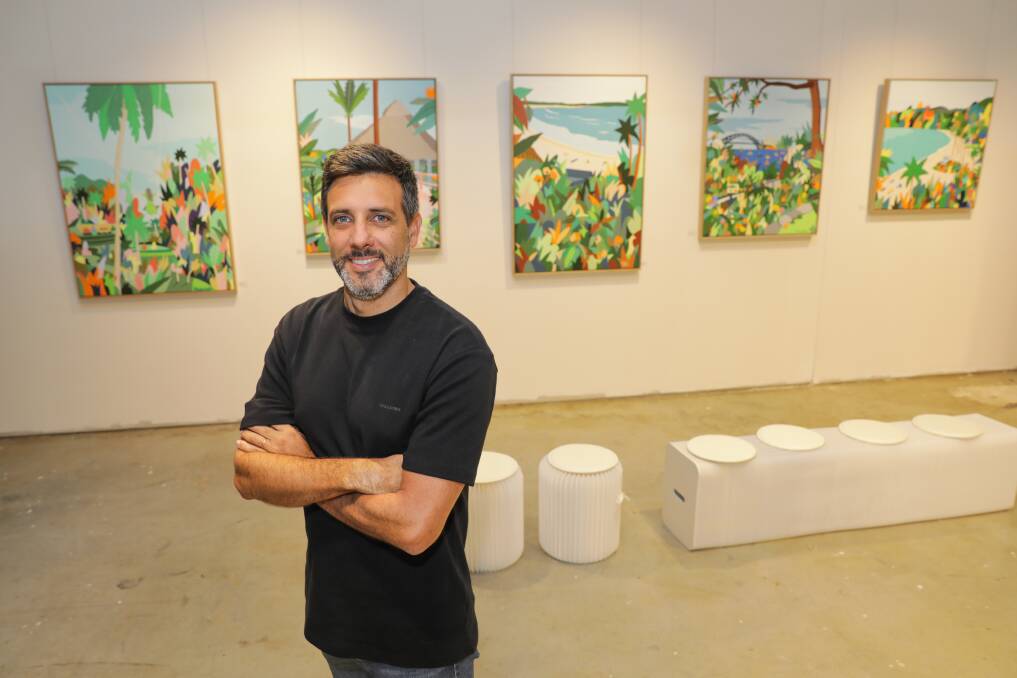 Brazilian artist Bruno Mota is showcasing his latest coastal creations at a pop-up gallery exhibition at Bay Central Woolooware. Picture by John Veage