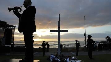 The Last Post is played at the Cronulla dawn service in 2023. Picture by John Veage