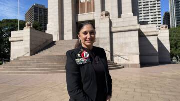 Gwen Cherne at the Anzac Memorial
in Hyde Park. Picture by Murray Trembath 