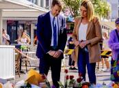 Mark Speakman and Vaucluse MP Kellie Sloane at the makeshift memorial in the mall at Bondi Junction. Picture supplied