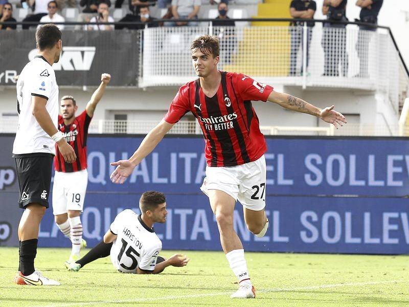 Daniel Maldini celebrates becoming an AC Milan goal scorer - just like his dad and grandfather.