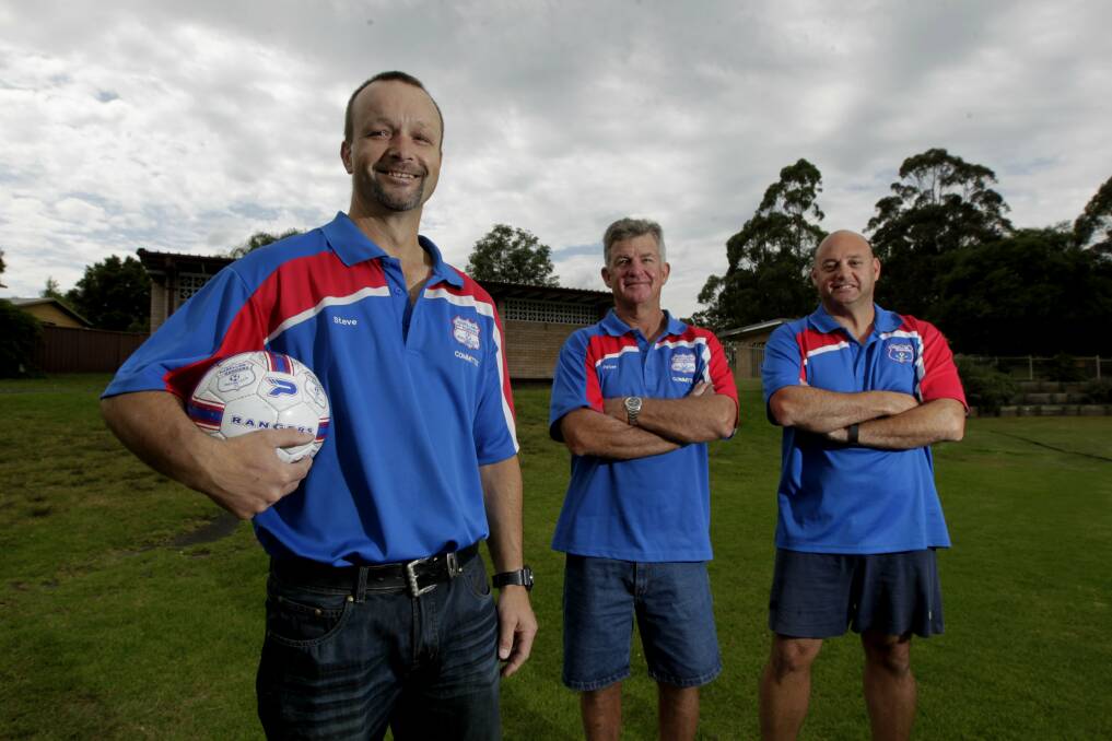 Home advantage: Nott Oval — one of the Narellan Rangers Soccer Club's home grounds — will soon have their amenities replaced to meet the modern needs of the club. Pictured are club president Steve Holzer, secretary Peter Head and treasurer Mick Xuereb. Picture: Simon Bennett