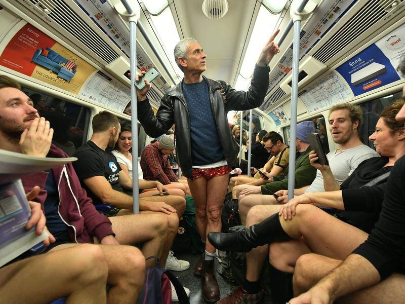 Hundreds stripped down to their underwear to take part in the No Trousers Tube Ride in London..