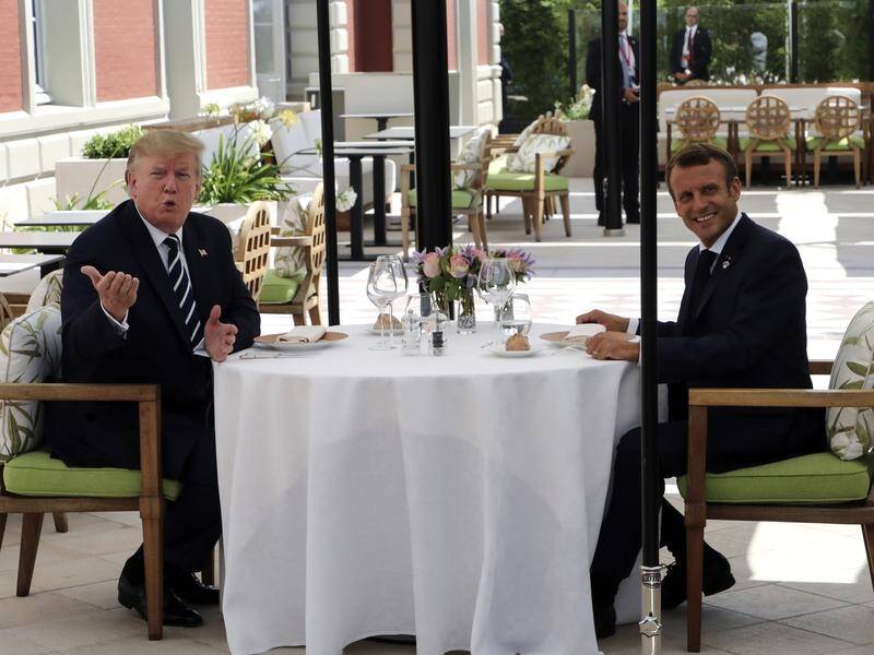 Donald Trump and Emmanuel Macron are having a private lunch at Hotel du Palais in Biarritz, France.