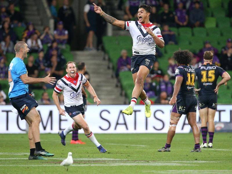 Latrell Mitchell's match-winning field goal against the Storm was a first for the Roosters star.