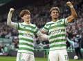Kyogo Furuhashi (left) and Jota (right) were on the scoresheet in Celtic's five-goal romp. (AP PHOTO)
