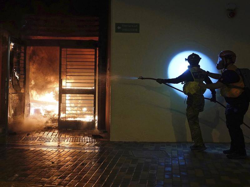 A building in Hong Kong designated as a quarantine facility for virus patients has been set on fire.