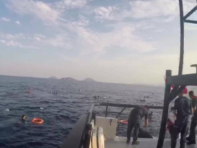 Twelve people have died and 31 people have been rescued in the Aegean Sea after a dinghy sank.