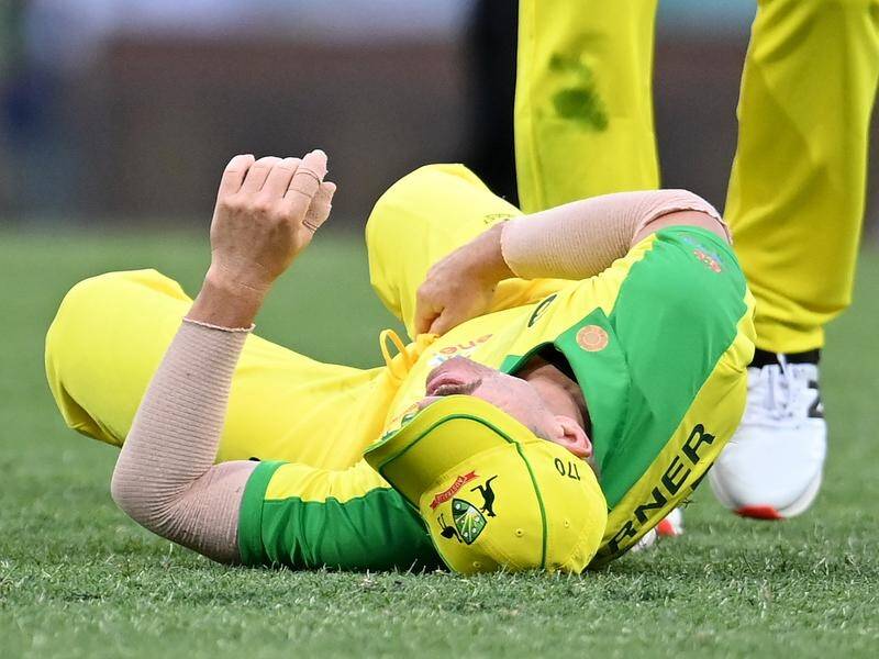 David Warner was left in agony after injuring his groin while fielding in the Australia-India ODI.