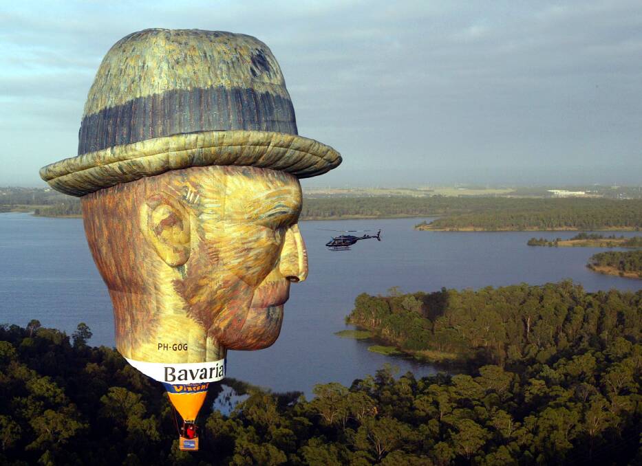 UP, UP AND AWAY: A hot-air balloon shaped like Vincent Van Gogh's head will be visible in the Albury skies on Wednesday. Picture: FAIRFAX 