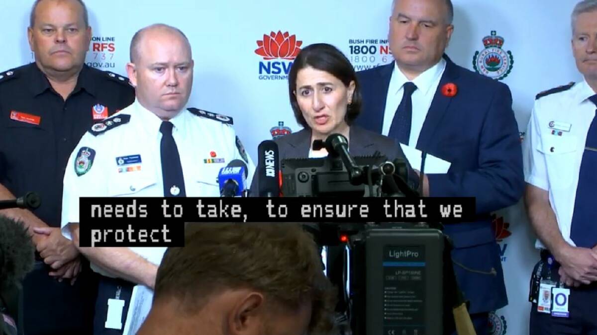FIRE RISK: NSW Premier Gladys Berejiklian declaring a state of emergency which will commence on Monday, November 11 and run for seven days. Photo: NSW RFS