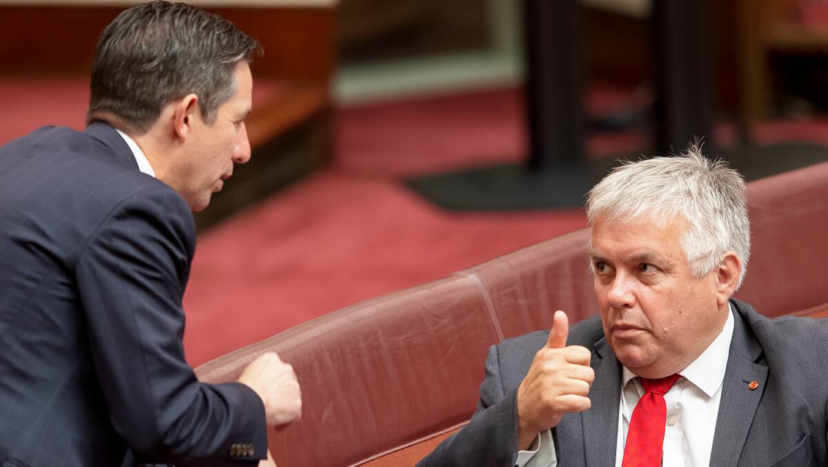 Senators Simon Birmingham and Rex Patrick clashed over the JobKeeper wage subsidy during estimates hearings on Wednesday. Picture: Sitthixay Ditthavong
